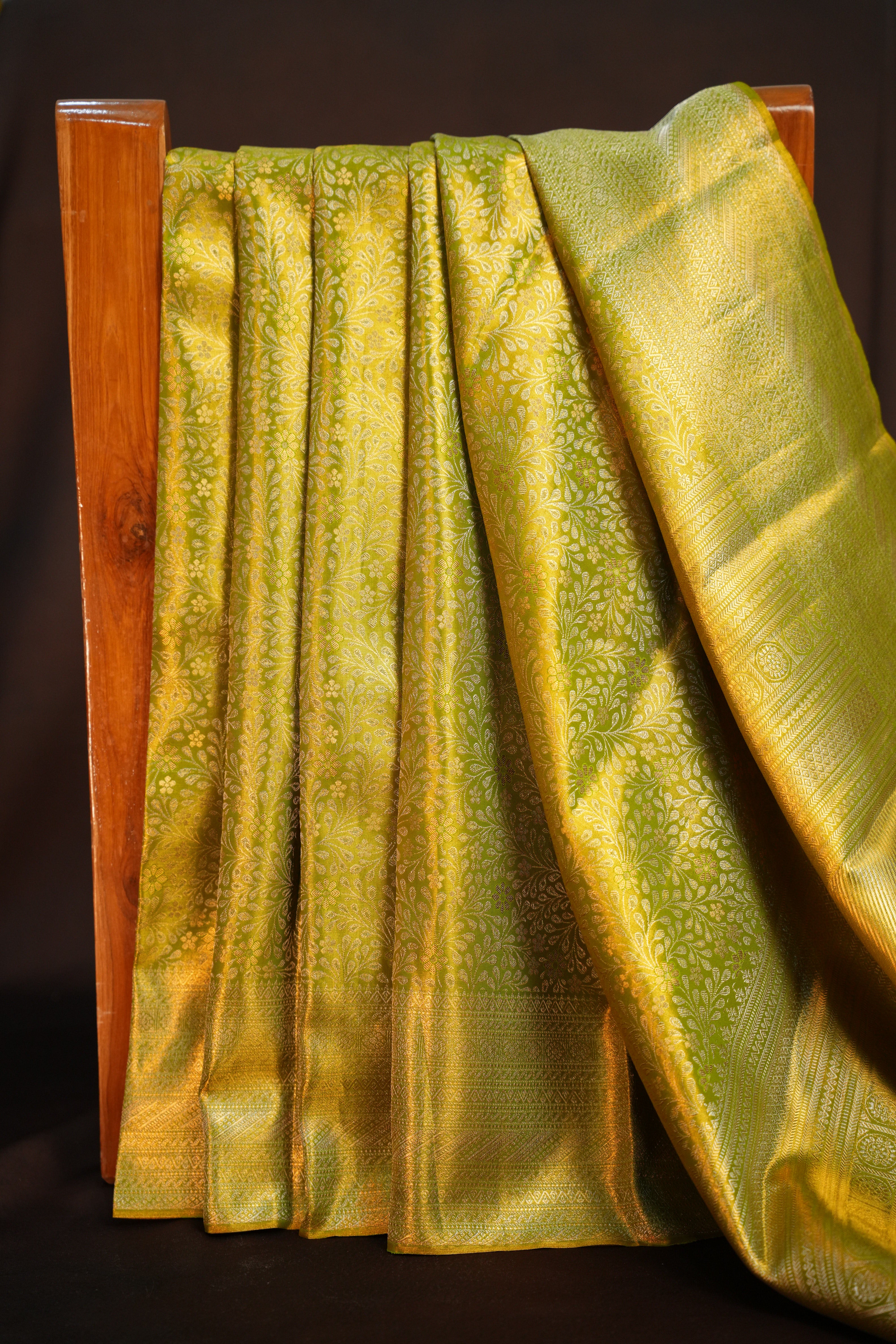 Olive Green Kanchipuram Pattu Jari Wrap Saree