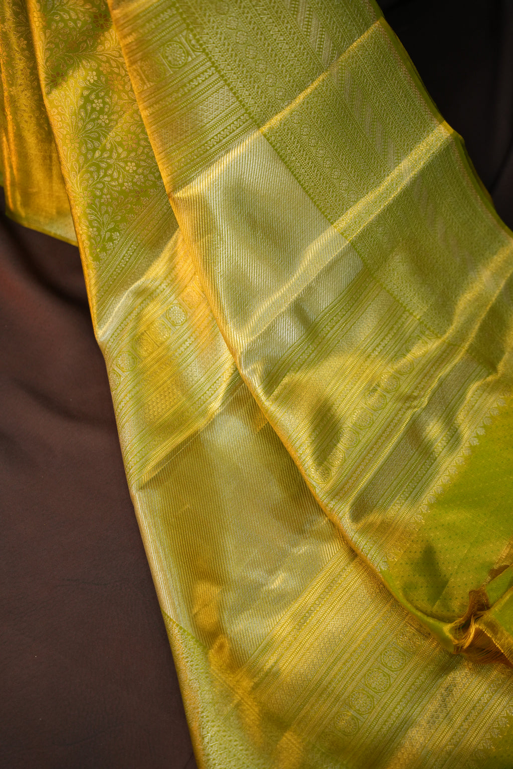 Olive Green Kanchipuram Pattu Jari Wrap Saree