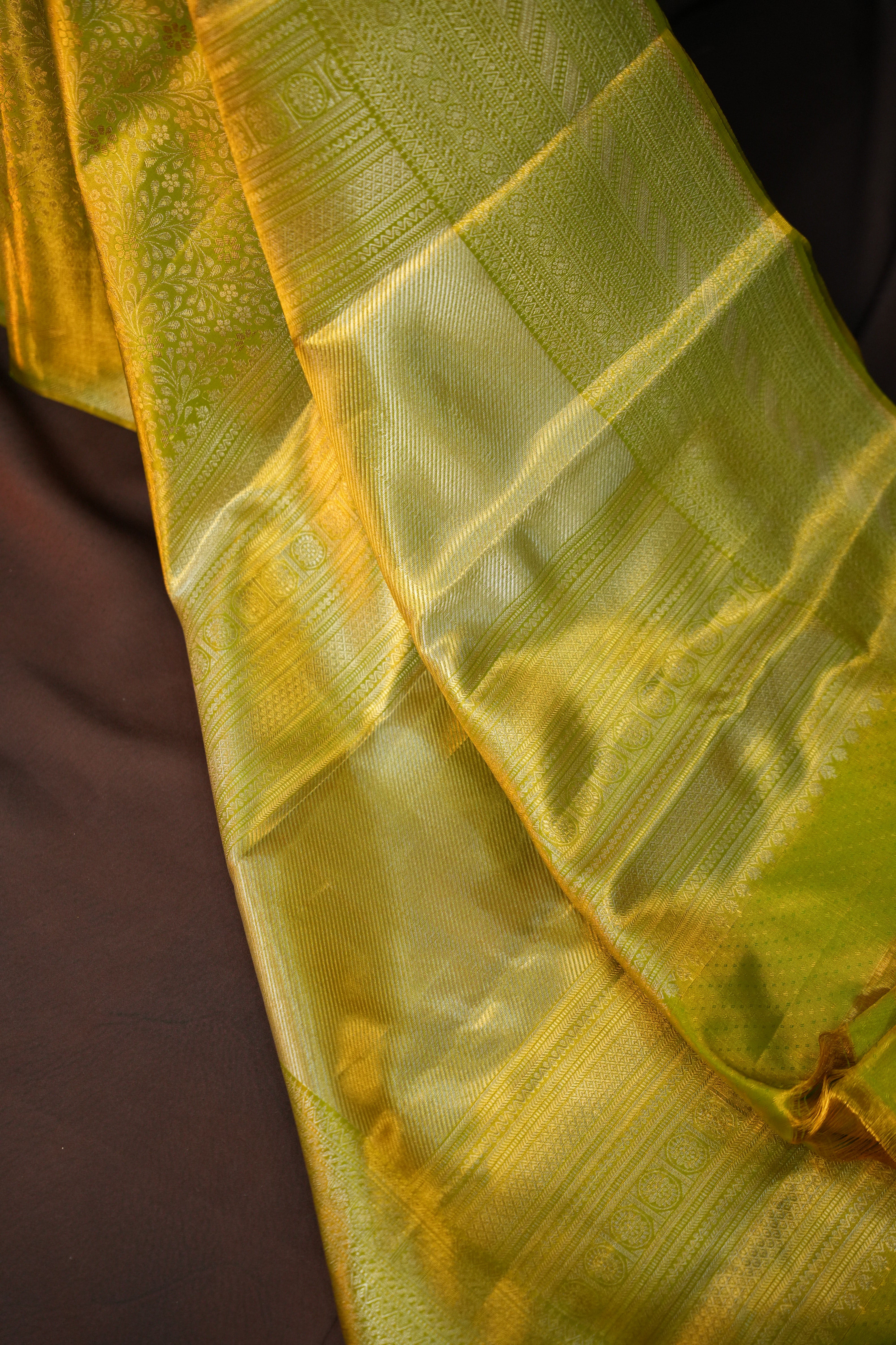 Olive Green Kanchipuram Pattu Jari Wrap Saree