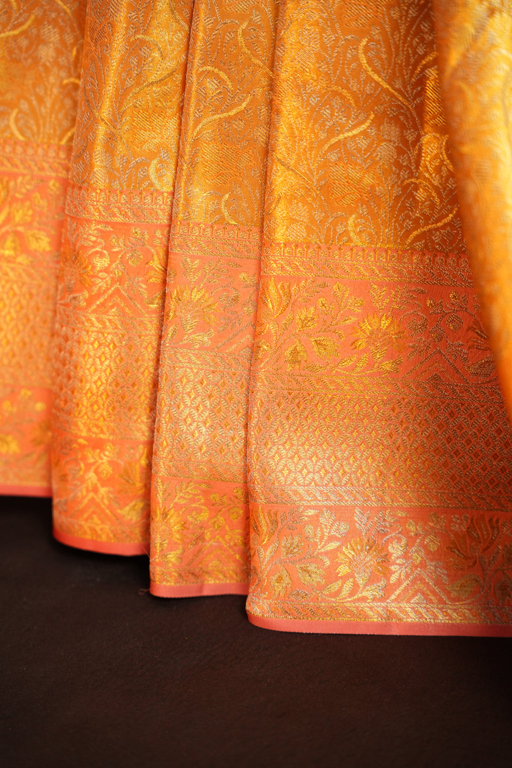 Golden Peach Kanchipuram Pattu Jari Wrap Saree