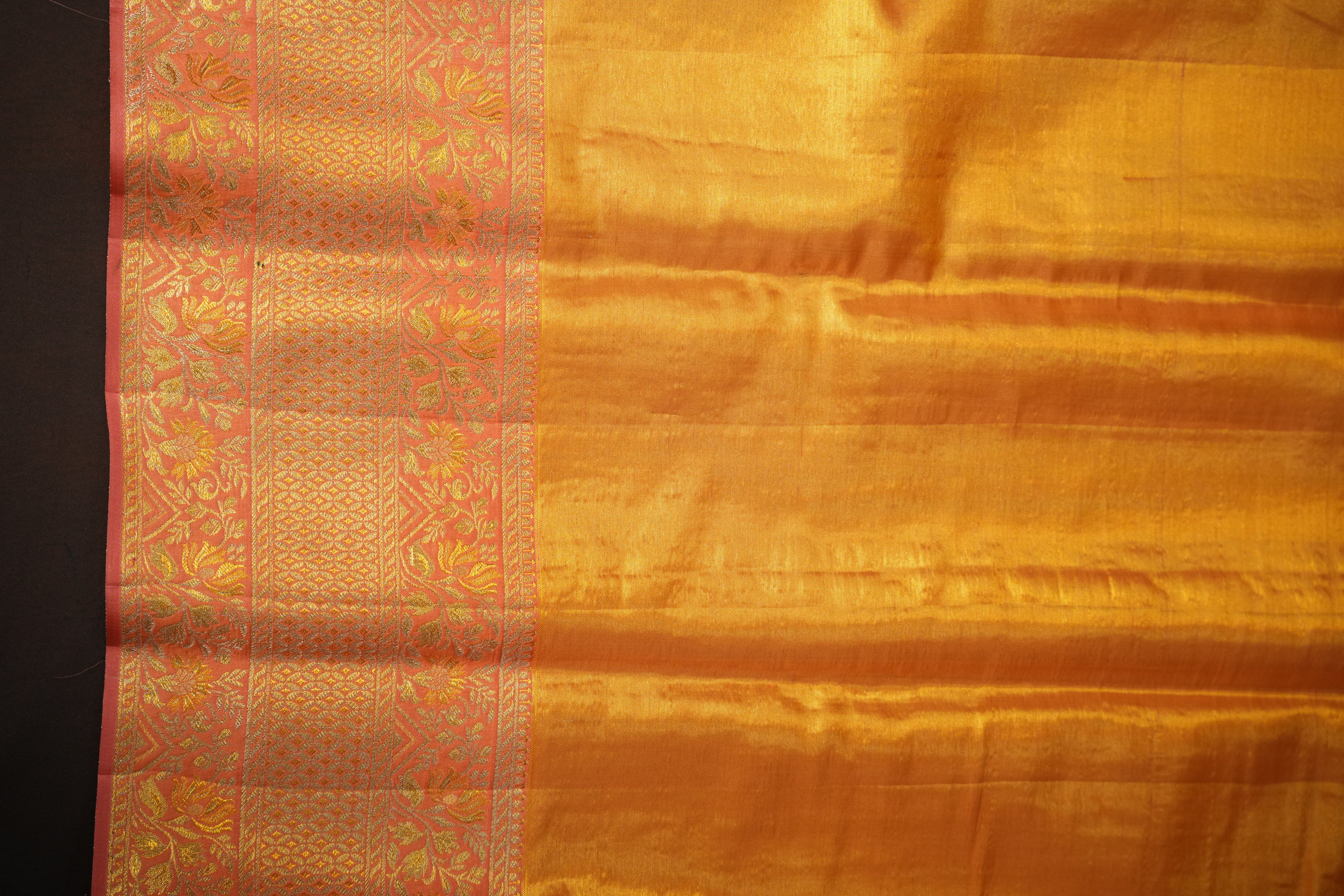 Golden Peach Kanchipuram Pattu Jari Wrap Saree