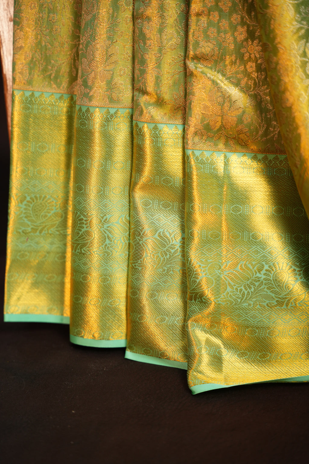 Light Green Kanchipuram Pattu Jari Wrap Saree