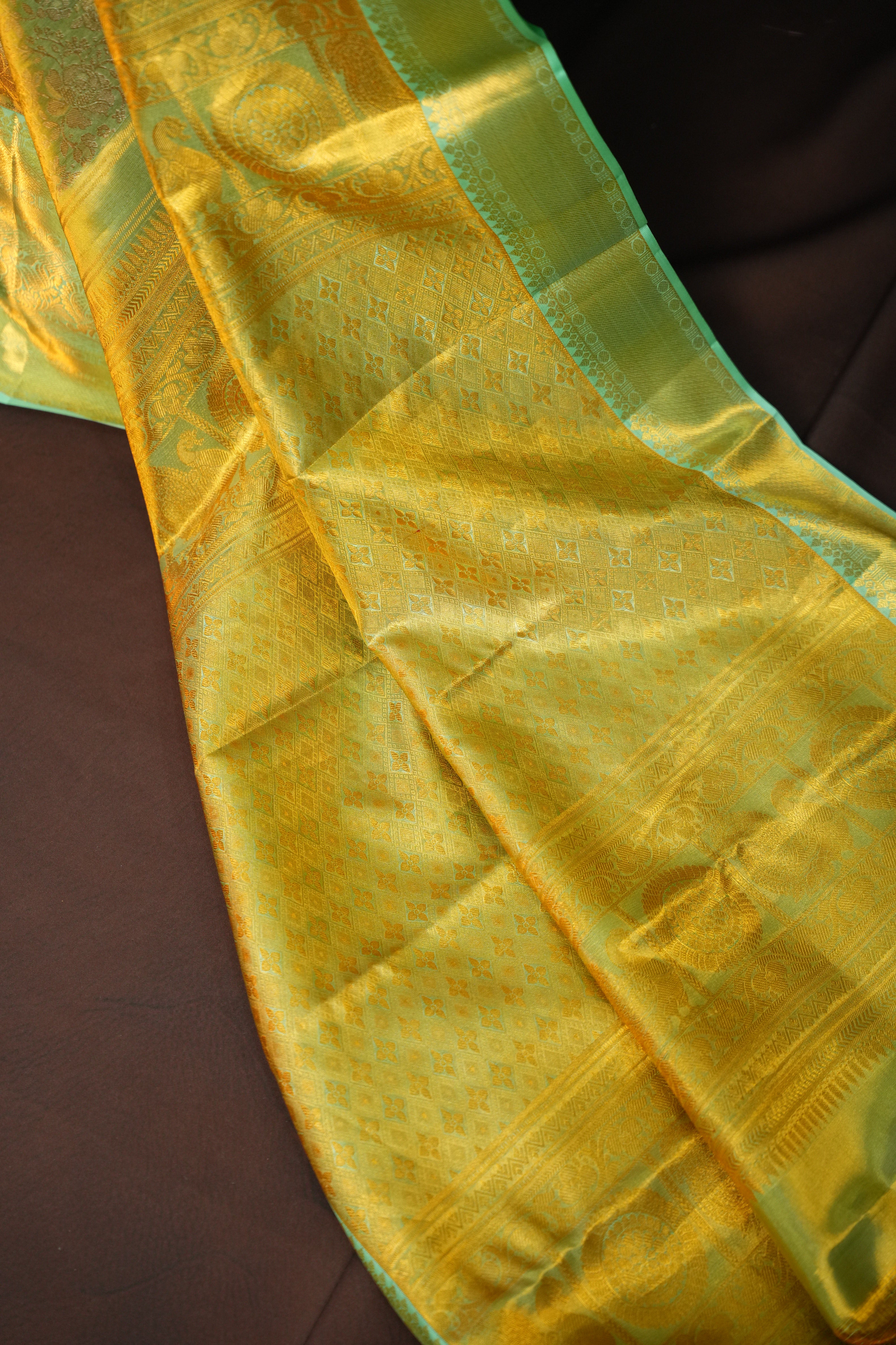 Light Green Kanchipuram Pattu Jari Wrap Saree